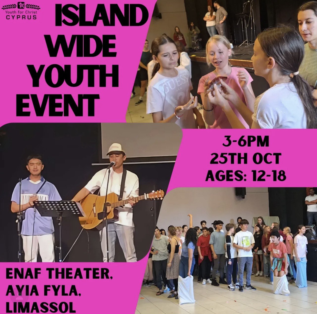 Christian youth gathering in Limassol for ages 12–18 on October 25 at 3:00 PM.