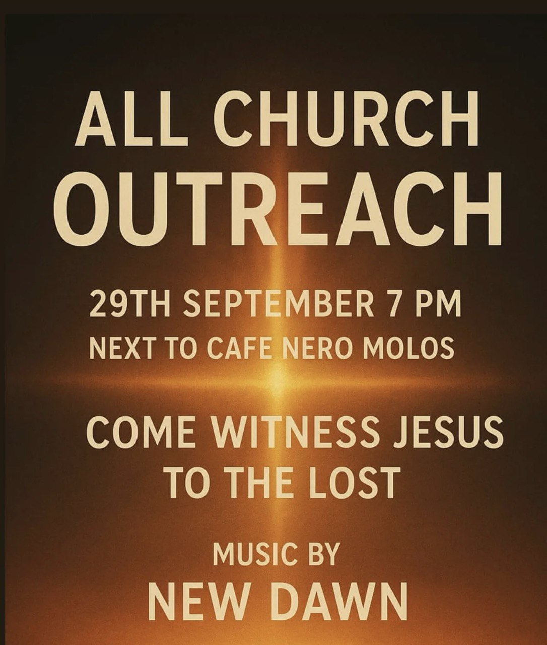 All Churches Outreach in Limassol at Molos Promenade — community worship & evangelism, September 29, 2025, 19:00.
