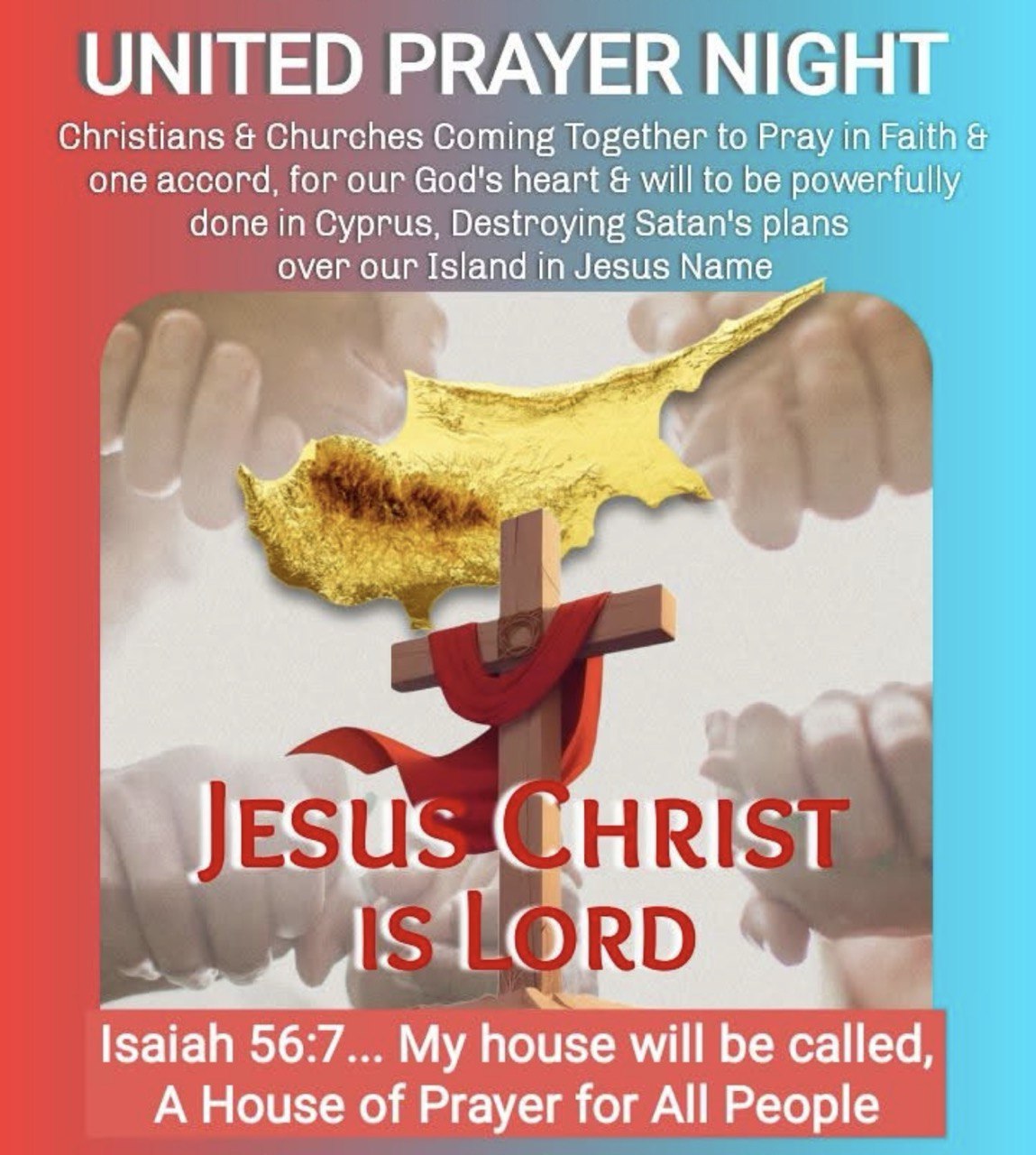 United Prayer Night at The Sanctuary Church in Limassol on October 26 at 17:00 — people gathered together in worship and prayer.