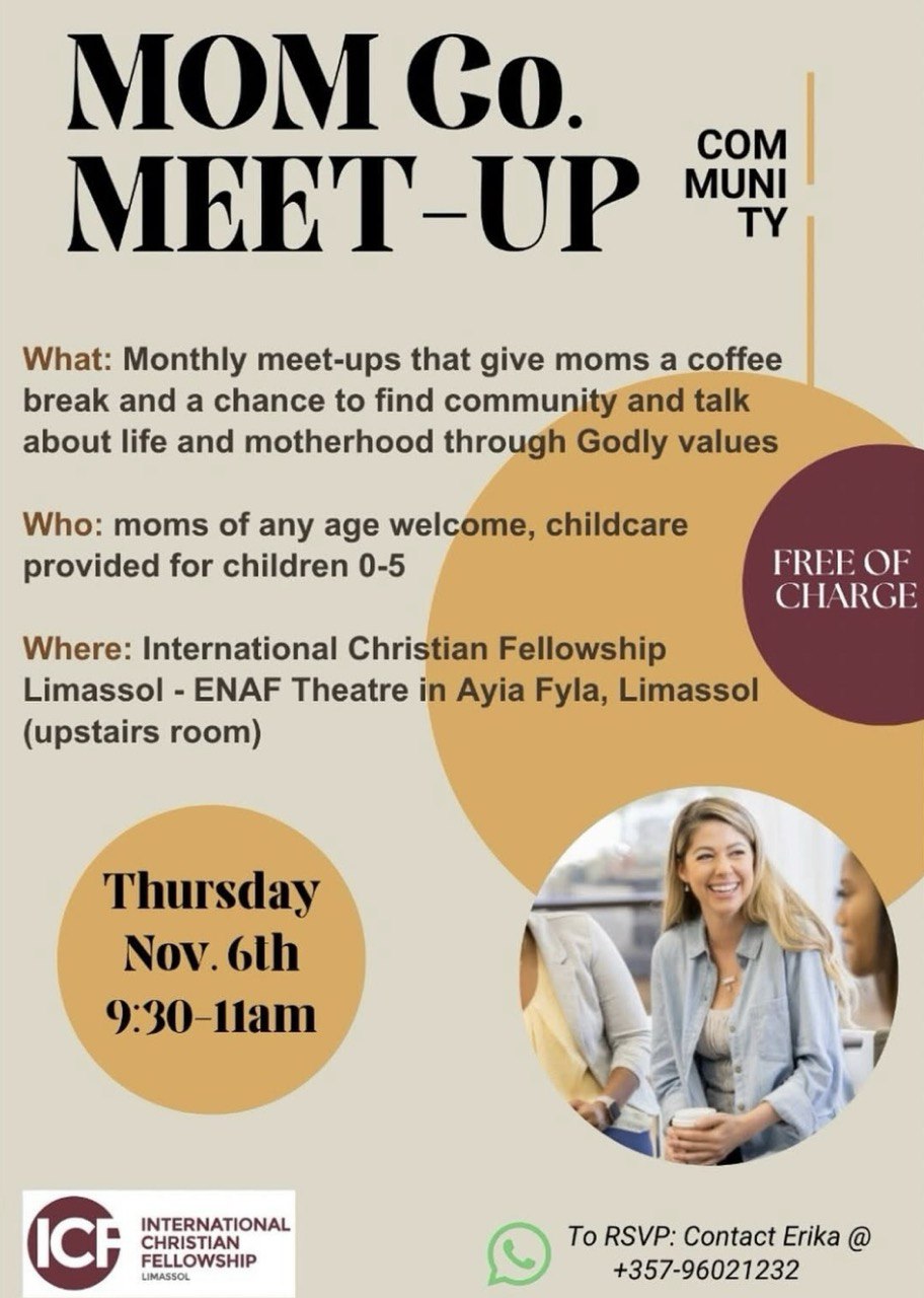 mom meet-up Group of moms enjoying coffee and warm conversation during a cozy morning gathering at ICF Church in Limassol