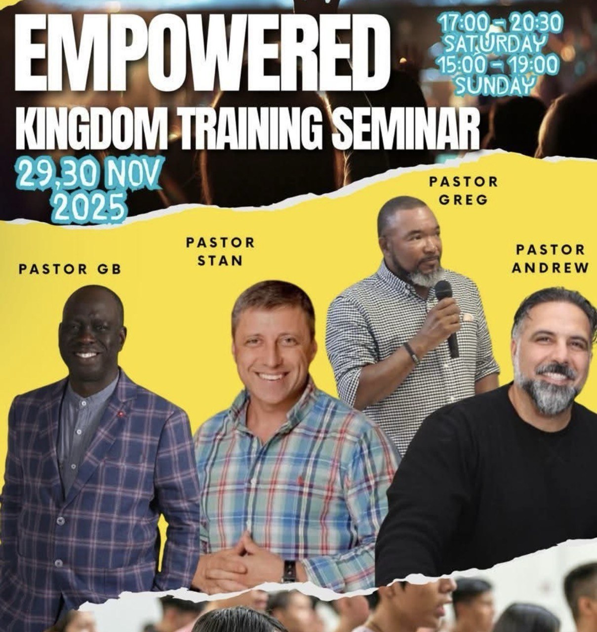 People gathered for Empowered Training Seminar at The House of Worship, Limassol — two-day Christian event on identity, authority, and prophetic power
