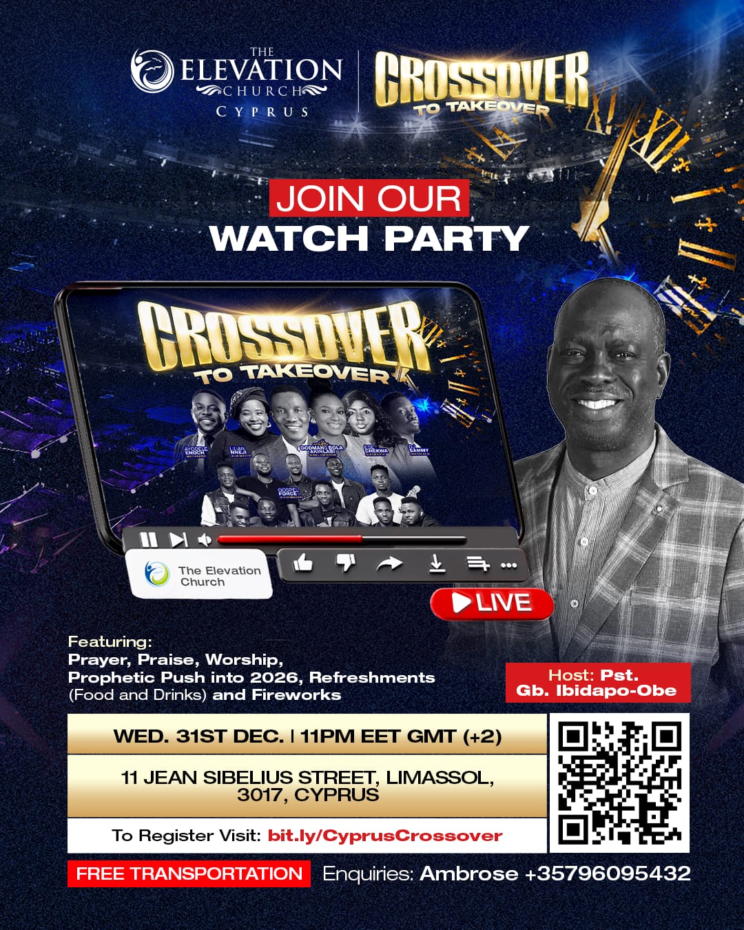 Crossover to Takeover New Year’s Eve service at The Elevation Church — prayer, worship, prophetic declarations for 2026, and fireworks. Service du Nouvel An « Crossover to Takeover » à The Elevation Church — prière, louange, déclarations prophétiques pour 2026 et feux d’artifice. Servicio de fin de año “Crossover to Takeover” en The Elevation Church — oración, alabanza, declaraciones proféticas para 2026 y fuegos artificiales. Culto de Ano Novo “Crossover to Takeover” na The Elevation Church — oração, louvor e adoração, declarações proféticas para 2026 e fogos de artifício.