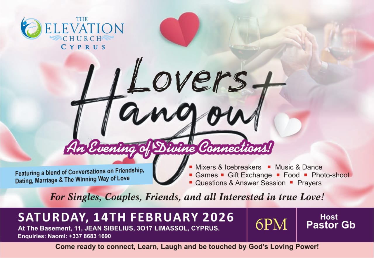 Lovers Hangout: An Evening of Divine Connections on February 14, 2026 at 18:00 at The Elevation Church featuring games, music, food, photo booth, Q&A session, and prayer. Lovers Hangout: вечер Божественных встреч 14 февраля 2026 в 18:00 в The Elevation Church с играми, музыкой, угощением, фотозоной, сессией вопросов и ответов и молитвой. Lovers Hangout: Una noche de Conexiones Divinas el 14 de febrero de 2026 a las 18:00 en The Elevation Church con juegos, música, comida, фотocabina, sesión de preguntas y respuestas y oración. Lovers Hangout: Una serata di Connessioni Divine il 14 febbraio 2026 alle 18:00 presso The Elevation Church con giochi, musica, cibo, photo booth, sessione di domande e risposte e preghiera. Lovers Hangout: أمسية علاقات إلهية في 14 فبراير 2026 الساعة 18:00 في The Elevation Church تتضمن ألعابًا وموسيقى وطعامًا وكشك تصوير وجلسة أسئلة وأجوبة وصلاة. Lovers Hangout: Isang gabi ng Divine Connections sa Pebrero 14, 2026, 18:00 sa The Elevation Church na may mga laro, musika, pagkain, photo booth, Q&A session at panalangin. Lovers Hangout: Μια βραδιά Θεϊκών Συνδέσεων στις 14 Φεβρουαρίου 2026 στις 18:00 στην The Elevation Church με παιχνίδια, μουσική, φαγητό, photo booth, συνεδρία ερωτήσεων και απαντήσεων και προσευχή. Lovers Hangout: Ein Abend Göttlicher Verbindungen am 14. Februar 2026 um 18:00 in der The Elevation Church mit Spielen, Musik, Essen, Fotobereich, Fragerunde und Gebet.