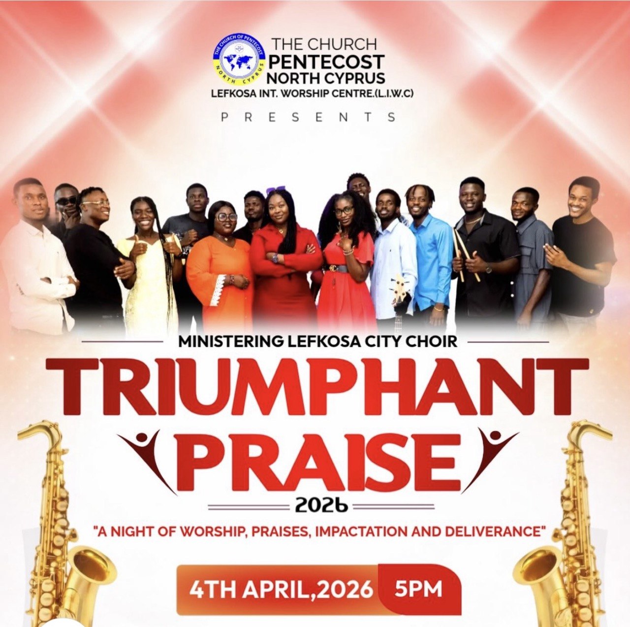 EN: Triumphant Praise Night at The Church of Pentecost North Cyprus, April 4, 2026, Christian worship event in Cyprus RU: Вечер хвалы Triumphant Praise Night в церкви Pentecost Северный Кипр, 4 апреля 2026, христианское событие EL: Βραδιά δοξολογίας Triumphant Praise Night στην Εκκλησία Πεντηκοστής Βόρειας Κύπρου, 4 Απριλίου 2026 TR: Kuzey Kıbrıs Pentekost Kilisesi’nde Triumphant Praise Night, 4 Nisan 2026 Hristiyan ibadet etkinliği FR: Soirée de louange Triumphant Praise Night à l’église Pentecôte de Chypre du Nord, 4 avril 2026 ES: Noche de alabanza Triumphant Praise Night en la Iglesia Pentecostal del Norte de Chipre, 4 abril 2026 PT: Noite de louvor Triumphant Praise Night na Igreja Pentecostal do Norte do Chipre, 4 de abril de 2026 UK: Вечір прославлення Triumphant Praise Night у церкві Pentecost Північного Кіпру, 4 квітня 2026 RO: Seară de laudă Triumphant Praise Night la Biserica Penticostală din Ciprul de Nord, 4 aprilie 2026 DE: Lobpreisabend Triumphant Praise Night in der Pfingstkirche Nordzypern, 4. April 2026