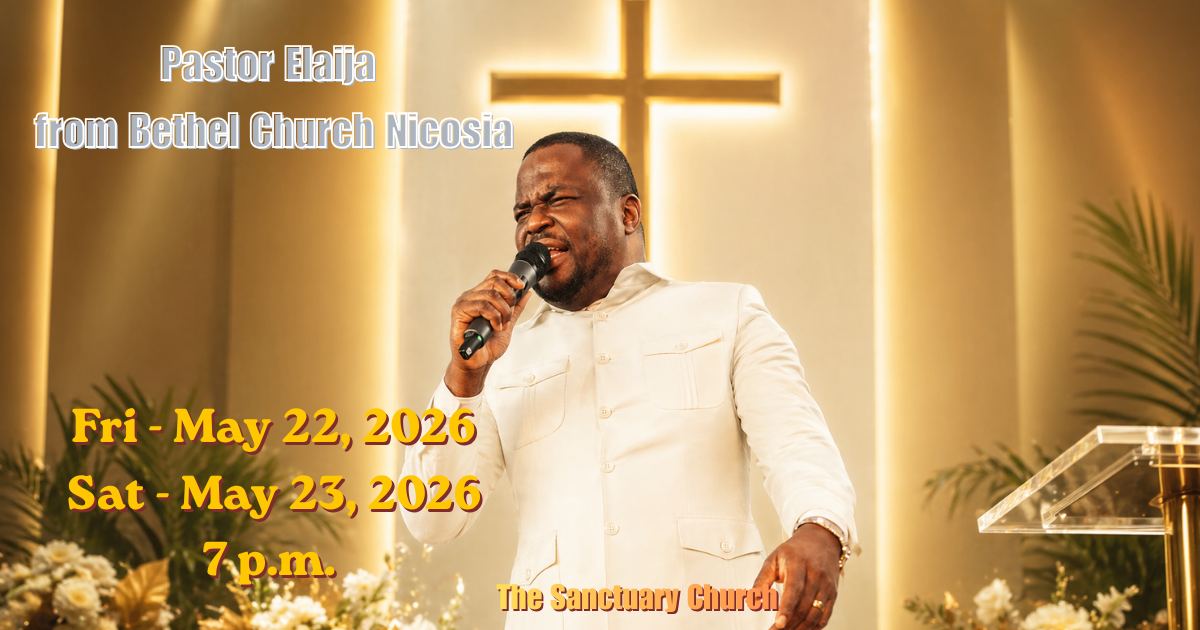 Prophetic Conference at The Sanctuary Church in Limassol with Pastor Elijia from Bethel Church Nicosia, worshippers gathered in prayer and praise. Conférence prophétique à The Sanctuary Church à Limassol avec le pasteur Elijia de Bethel Church Nicosia, fidèles réunis dans la prière et la louange. Conferencia profética en The Sanctuary Church en Limassol con el pastor Elijia de Bethel Church Nicosia, creyentes reunidos en oración y adoración. Пророческая конференция в церкви The Sanctuary в Лимасоле с пастором Elijia из Bethel Church Nicosia, верующие собраны в молитве и поклонении. Προφητική διάσκεψη στην εκκλησία The Sanctuary στη Λεμεσό με τον πάστορα Elijia από τη Bethel Church Nicosia, πιστοί σε προσευχή και λατρεία. Prophetic Conference sa The Sanctuary Church sa Limassol kasama si Pastor Elijia mula sa Bethel Church Nicosia, mga mananampalataya na nagtitipon sa panalangin at pagsamba. लिमासोल के The Sanctuary Church में Bethel Church Nicosia के Pastor Elijia के साथ भविष्यवाणी सम्मेलन, विश्वासी प्रार्थना और आराधना में एकत्रित। लिमासोलको The Sanctuary Church मा Bethel Church Nicosia का Pastor Elijia सँग भविष्यवाणी सम्मेलन, विश्वासीहरू प्रार्थना र आराधनामा भेला भएका। مؤتمر نبوي في كنيسة The Sanctuary في ليماسول مع القس إليجا من Bethel Church Nicosia، مؤمنون مجتمعون للصلاة والعبادة.
