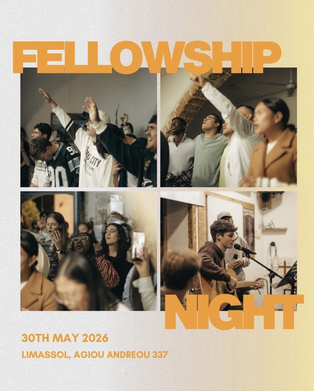 EN Worship and fellowship event schedule in Limassol by WorshipInCyprus featuring worship, community fellowship, and PSG vs Arsenal match viewing on May 30, 2026. RU Расписание вечера поклонения и общения в Лимасоле от WorshipInCyprus с поклонением, общением и совместным просмотром матча PSG vs Arsenal 30 мая 2026 года. GR Πρόγραμμα βραδιάς λατρείας και κοινωνίας στη Λεμεσό από το WorshipInCyprus με λατρεία, χριστιανική κοινωνία και προβολή του αγώνα PSG vs Arsenal στις 30 Μαΐου 2026. AR جدول أمسية العبادة والشركة في ليماسول من WorshipInCyprus ويتضمن العبادة والشركة المسيحية ومشاهدة مباراة باريس سان جيرمان ضد أرسنال بتاريخ 30 مايو 2026. ES Programa de una noche de adoración y compañerismo en Limassol organizada por WorshipInCyprus con adoración, comunidad y transmisión del partido PSG vs Arsenal el 30 de mayo de 2026. DE Programm eines Worship- und Gemeinschaftsabends in Limassol von WorshipInCyprus mit Lobpreis, Gemeinschaft und gemeinsamer Übertragung des Spiels PSG gegen Arsenal am 30. Mai 2026. PT Programação de uma noite de adoração e comunhão em Limassol organizada pela WorshipInCyprus com louvor, comunhão cristã e transmissão do jogo PSG vs Arsenal em 30 de maio de 2026. FR Programme d’une soirée de louange et de communion à Limassol organisée par WorshipInCyprus avec adoration, communion fraternelle et diffusion du match PSG contre Arsenal le 30 mai 2026.